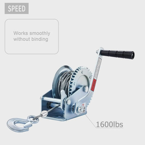 Heavy Duty 1600 Lb Boat Winch With 32 Ft Cable Manual Crank Two Way Ratchet Load Assist Beefy Corrosion Resistant Tow Winch