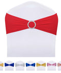 Red Spandex Chair Sashes 30 Pack Premium Stretch Bows With Buckle Slider on white chair back for weddings