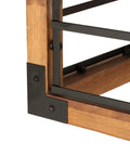 Close-up corner detail of Linear Kitchen Chandelier Five Light Dope Farmhouse Pendant Lighting For Dining Room with wood and metal frame.