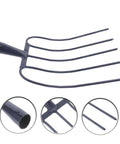 Heavy Duty Farm Fork For Clearing Manure And Grass Versatile Multi Function Pitch Fork With Spading Handle, steel tines close-up