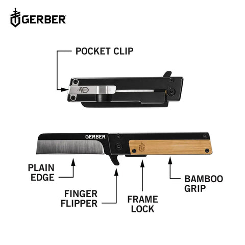 Quadrant Clip Folding Knife With Bamboo Handle, 2.7 Inch Stainless Plain Edge Blade, Flipper Opening, Frame Lock, Pocket Clip