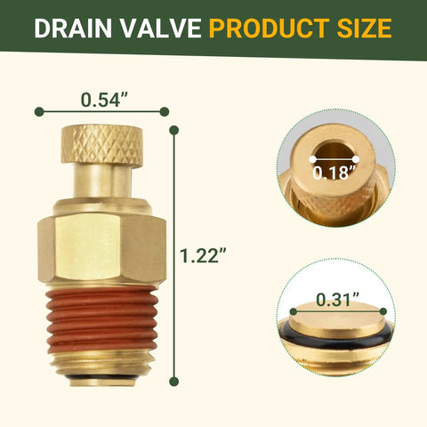 Easy Install 1/4 Inch NPT Manual Air Compressor Drain Valve Replacement Fits Most Air Tanks with product dimensions shown