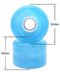 Skateboard Wheel Set 65mm By 43mm 78A High Rebound Urethane With 608RS Bearings Washers And Spacers One Piece Tool Included For Longboard Or Regular Cruisers Blue, showing wheel dimensions