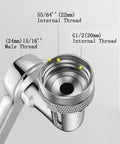 Heavy Duty Brass Faucet Extender With Dual Spray Modes And Slick 1080 Degree Swivel Action, showing detailed dimensions of threads.