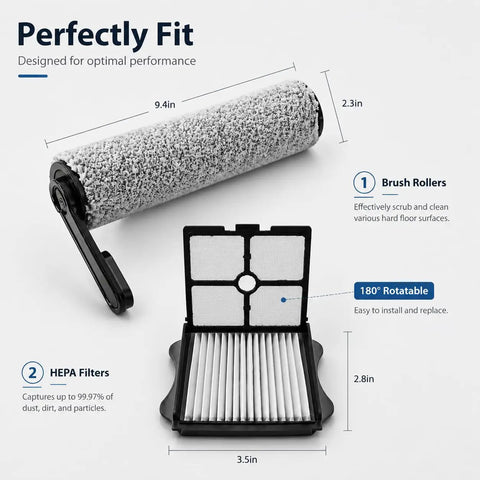 Replacement Brush Rollers And HEPA Filter Kit For Tineco S5 Pro 2 And S5 Cordless Wet Dry Vacuum Cleaner displayed.