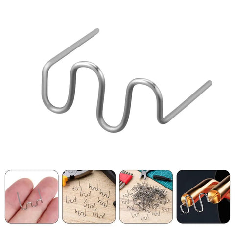 Healvian 100 Piece 0.8mm Wave Shaped Hot Car Bumper Repair Staples for welding, featuring a silver wave staple.
