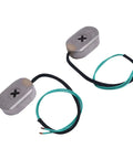 2 Pack 12V Electric Trailer Brake Magnets For RVs And Campers Enhanced Braking Performance With Wear Resistant Metal Go To Upgrade For 10 Inch Electric Brake Systems Fits Most Towing Trailers Long Lasting Reliability, shown in silver metal with attached wires for installation.