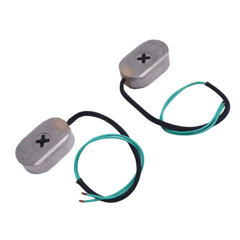 2 Pack 12V Electric Trailer Brake Magnets For RVs And Campers Enhanced Braking Performance With Wear Resistant Metal Go To Upgrade For 10 Inch Electric Brake Systems Fits Most Towing Trailers Long Lasting Reliability, shown in silver metal with attached wires for installation.