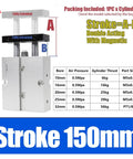Top Tier Dual Rod Air Cylinder Pneumatic Actuator Featuring Guided Piston Construction For Rock Solid Linear Motion In Tough Industrial Setups Double Acting Design With 150 Mm Stroke And Wide Bore Range For Heavy Duty Shop Rigs, image showing stroke measurement and specifications.