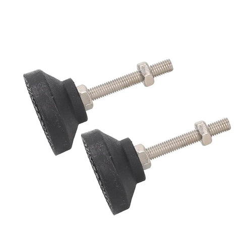 Two M8 Leveling Mounts Adjustable Furniture Foot Pads with Rubber Base and metal threads for heavy-duty stability.