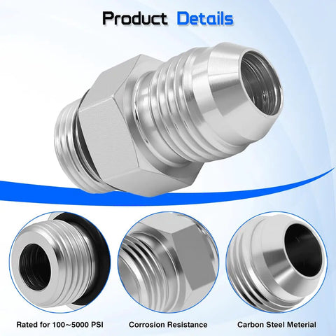 Hydraulic Adapter Fitting Pro Grade One Quarter Inch JIC 37 Degree Male To One Quarter Inch SAE ORB Male Straight Thread For Hydraulic Lines And Industrial Systems High Pressure Durable Conversion carbon steel