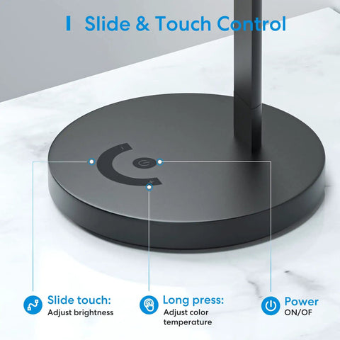 Base of Sleek Metal Smart LED Desk Lamp With WiFi And Voice Control HomeKit Alexa And Google Home Compatibility showing control pad
