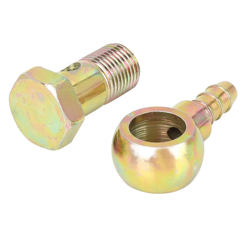 Two Sets 16mm Banjo Hose Barb Bolt Fitting With Bronze Tone Washers And Copper Spacers For Motorcycle And Car 4 Pieces Close-up