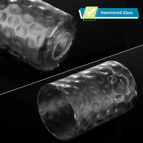 Top and side view of Hammered Glass Cylinder Shade Replacement For Wall Sconce Vanity Pendant Lights, water ripple texture.