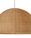 Wicker Dome Pendant Lamp With Handwoven Rattan For A Cozy Coastal Vibe, showcasing natural woven texture, 19.5 inch diameter