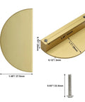 Dimensions and details of 4 Pack Half Moon Cabinet Pulls Handles 2.5 Inch Center To Center Semicircle Drawer Pulls in solid brass with screws.
