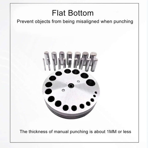 Disc Cutter Set Pro Grade 45 Steel Punch Tool With 17 Dies, flat bottom base preventing misalignment during metal cutting