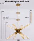 Sputnik Style Gold Flush Mount Chandelier With Eight E26 LED Tube Bulbs Includes Nine Bulbs Total Adjustable Height Diagram