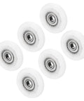 Six white Nylon Pulley Wheel 6x35x7.6mm Six Pack Sliding Conveyor Rollers With 626zz Bearings for smooth operation