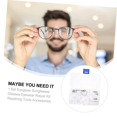 Eyeglass Repair Kit With Organized Storage Case For Quick Frame Fixes On The Go Includes Essential Tools For Friends And Family, Screwdrivers, Pliers, Wrenches, And Scratch Repair Accessories.