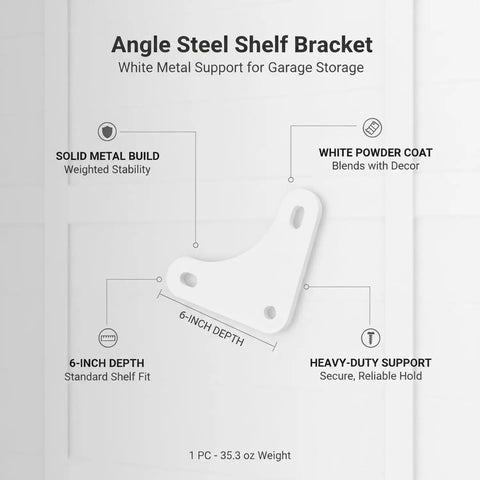 Transform Cluttered Garages Into Organized Spaces With A 6 Inch White Angle Steel Shelf Bracket For Heavy Duty Shelving Rock Solid L Shaped Support