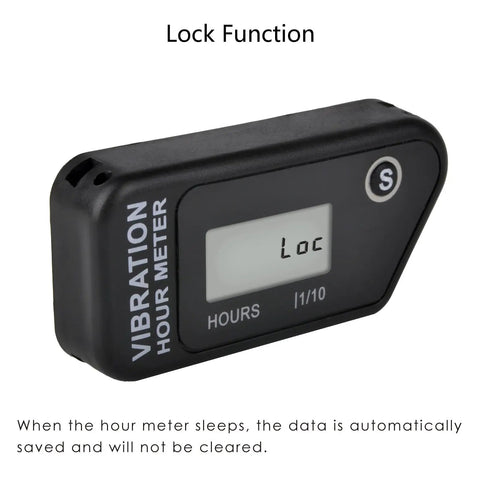 Vibration Activated Digital Hour Meter Self Powered Wireless Resettable Job Timer With User Lock For Generator Lawn Mower Motor Marine ATV And Gear That Vibrates At Work lock function display