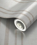 Straight Up Gorgeous Beige Stripe Wallpaper With A Sleek Neutral Silver Metallic Sheen And Cozy Fibrous Texture For That Perfect Modern Lounge Vibe Eco Friendly Pvc Free Wallcovering rolled out