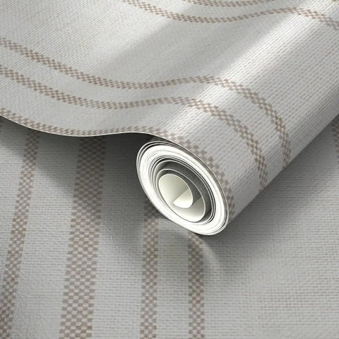 Straight Up Gorgeous Beige Stripe Wallpaper With A Sleek Neutral Silver Metallic Sheen And Cozy Fibrous Texture For That Perfect Modern Lounge Vibe Eco Friendly Pvc Free Wallcovering rolled out
