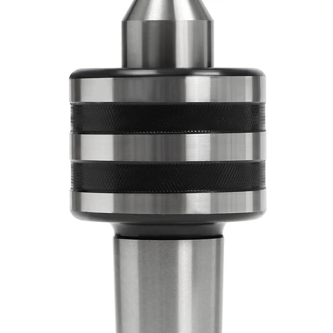 Close-up view of 4 Inch Lathe Live Center MT3 Bull Nose 75 Degree Tip With Triple Ball Bearing For Hollow Turning Beefy Durable Alloy Steel Shaft