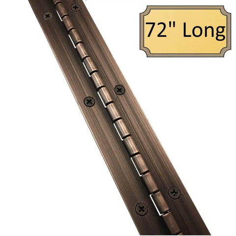 Beefy Heavy Duty One And A Half By Seventy Two Inch Continuous Piano Hinge in Antique Bronze, 0.060 Leaf Thickness, Front View