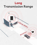 Diagram showing Pro 4 Smart Solar Driveway Alarm With 2.4G Wi Fi Real Time App Alerts And Motion Sensor range up to half mile.