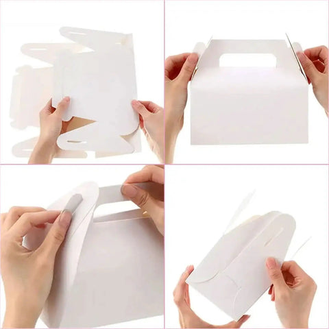 Person assembling a 60 Pack Kraft Paper Gift Boxes Set For Grab And Go Packaging And Gift Giving, Perfect For Weddings Parties Birthdays Favors And Small Biz Supplies, Brown 16x9x8 Cm, Space Saving Sturdy One Piece Frame Ready To Use.