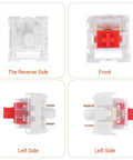Four views of 30 Pcs Red Mechanical Keyboard Switches With Clip, 3 Pin, Clicky Tactile Feel, Dustproof And Durable