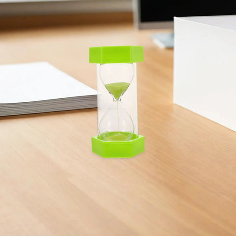 2 Minute Mini Hexagon Sand Timer In Grass Green, Ultra Handy Hourglass Timer For Toothbrushing, Cooking, Studying, Classroom And Office Use, Quick Visual Time Reminder For Busy Days on a desk