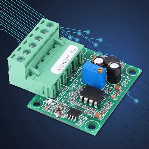 FV-500Hz5V Frequency To Voltage Converter Module 0-500Hz To 0-5V Analog Output, detailed top view, green circuit design.