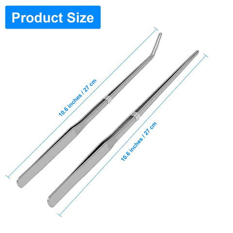 Two Pack Reptile Feeding Tongs 10.6 Inch Straight And Curved Extra Long Tweezers Pro Grade Stainless Steel Feeding Tools
