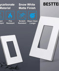 50 Pack Snow White Screwless Wall Plate 1 Gang Decorator Receptacle Outlet Cover Matte Finish Hides Fingerprints No Fuss To Clean Durable Polycarbonate For Long Lasting Use Size 4.69 Inches High By 2.91 Inches Wide