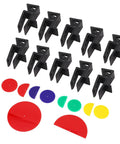 Professional Cabinet Scribing Jig Set With Tough Abs Construction For Seamless Toe Kick And Ceiling Filler Installation, includes black clamps and colored discs.