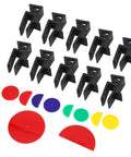 Pro Grade Abs Woodworking Jig Set With Ten Scribing Templates For Cabinet Installations featuring black alignment jigs and colored templates.