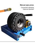 Tough As Nails Portable Manual Hydraulic Hose Crimper Press Tool For 6 To 25 Mm Size with blue base and clamping feature.