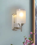 Two Pack Modern Sconces Wall Lighting Brushed Nickel Vanity Fixtures With Frosted Glass Shades For Porch Bedroom Hallway Sleek Durable Metal Bathroom Vanity Lights Soft Glow