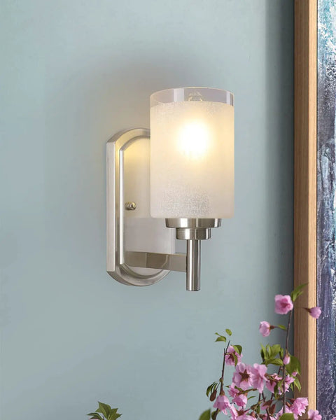 Two Pack Modern Sconces Wall Lighting Brushed Nickel Vanity Fixtures With Frosted Glass Shades For Porch Bedroom Hallway Sleek Durable Metal Bathroom Vanity Lights Soft Glow