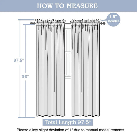 Illustration of measuring 96-inch Dark Grey Curtains Two Panels Light Filtering Faux Linen Textured for Living Room Farmhouse Style