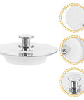 Bathtub Drain Plug Silicone and Stainless Steel for 42-44mm Holes, round design, close-up on metal finish and stopper detail.