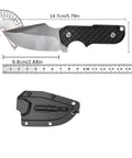 Mini Survival Knife With Sheath, Back Clip Whistle, And Multi Tool Build, EDC knife with measurements and black sheath