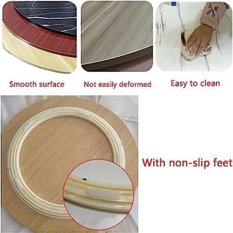 Rotatable Wooden Serving Tray With 360 Degree Silent Swivel Turntable, walnut finish, showing smooth surface and non-slip feet