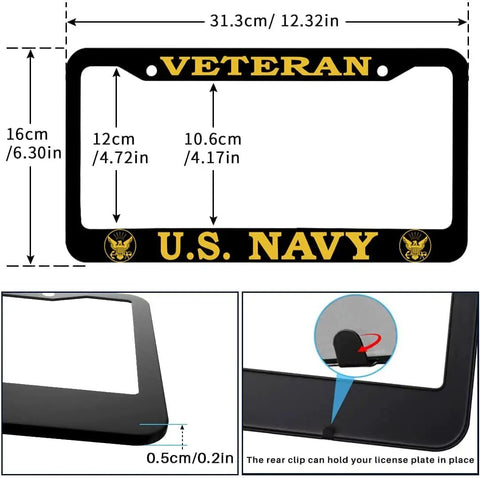 Matte Black Aluminum License Plate Frame 2 Pack Universal Fit For US And Canada Plates With Screw Set Durable Weatherproof Shield Navy Veteran