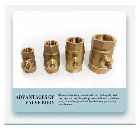 Built Tough 220V Motorized Ball Valve Cast From Solid Brass For Plumbing Features various sizes of brass valve bodies for plumbing use.