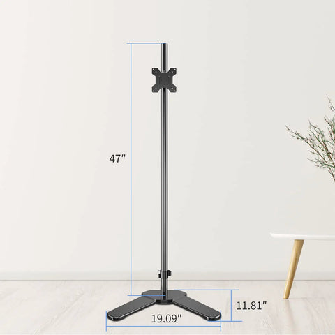 Tall Floor Monitor Mount With Extra Long 47 Inch Pole For Free Standing Desk Setup Adjustable Single Arm Fits 13 To 27 Inch Screens