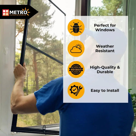 Person installing window screen with Round Screen Spline.205 For Window Screens Roll Of Fifty Feet Black Vinyl DIY Friendly Replacement.